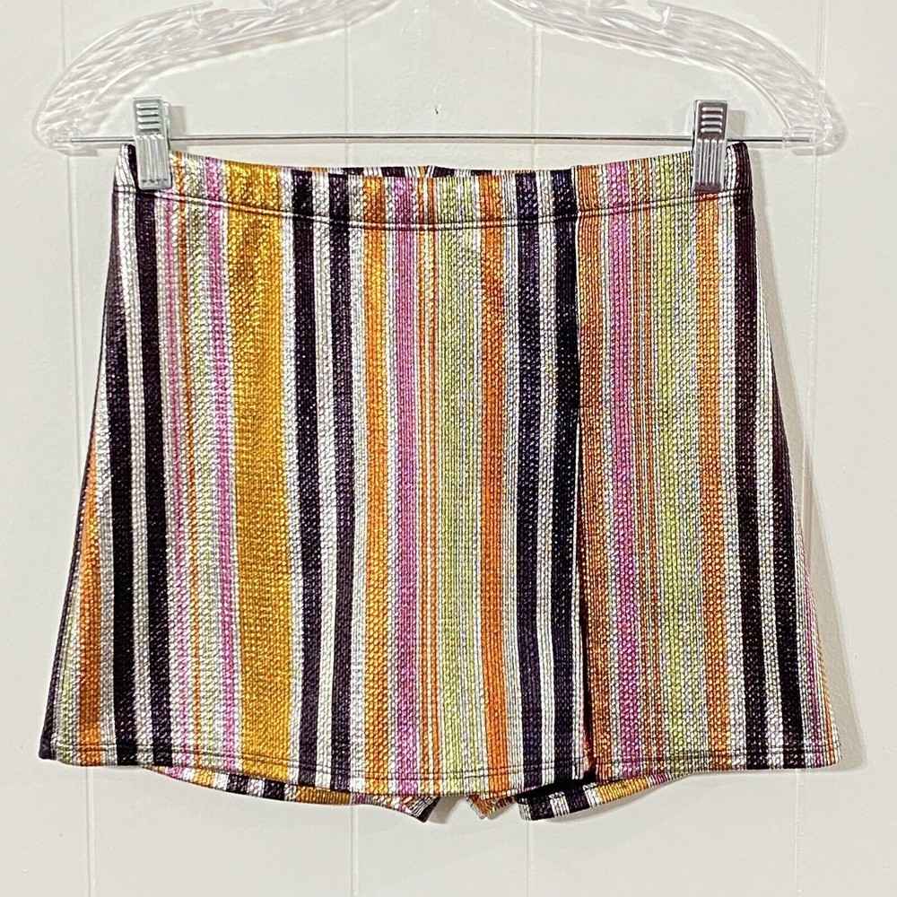 NEW Indigo Child METALLIC STRIPED Mini Short Shorts M Skort STRETCH